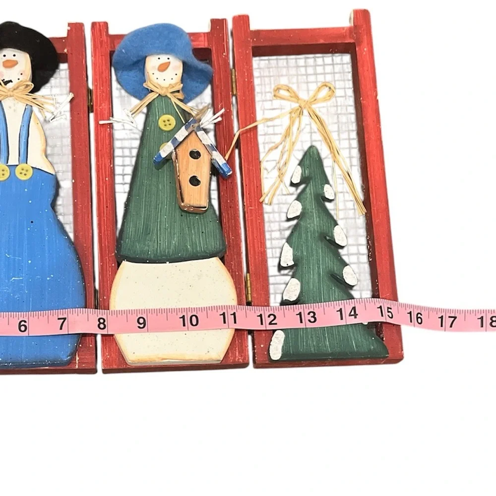 Rustic Wooden Snowman Christmas Decor Folding Screen / Winter Holiday Display